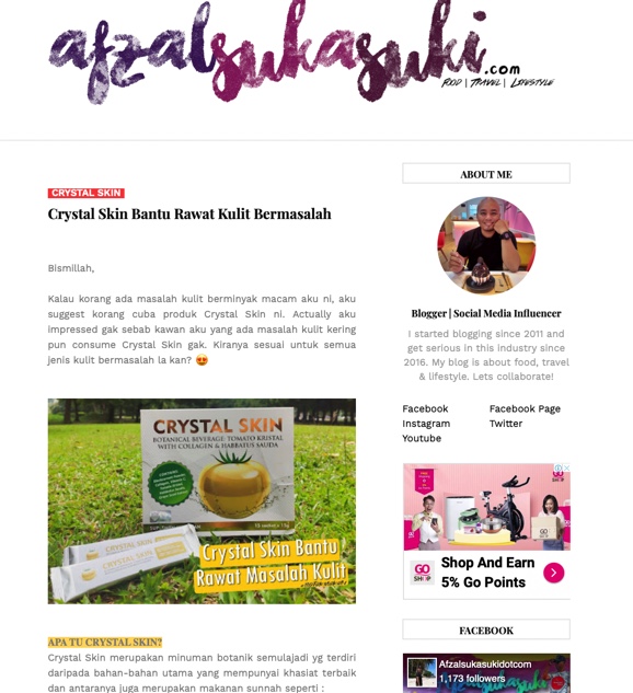 “Crystal Skin Bantu Rawat Kulit Bermasalah”, kata Afzal Suka Suki 